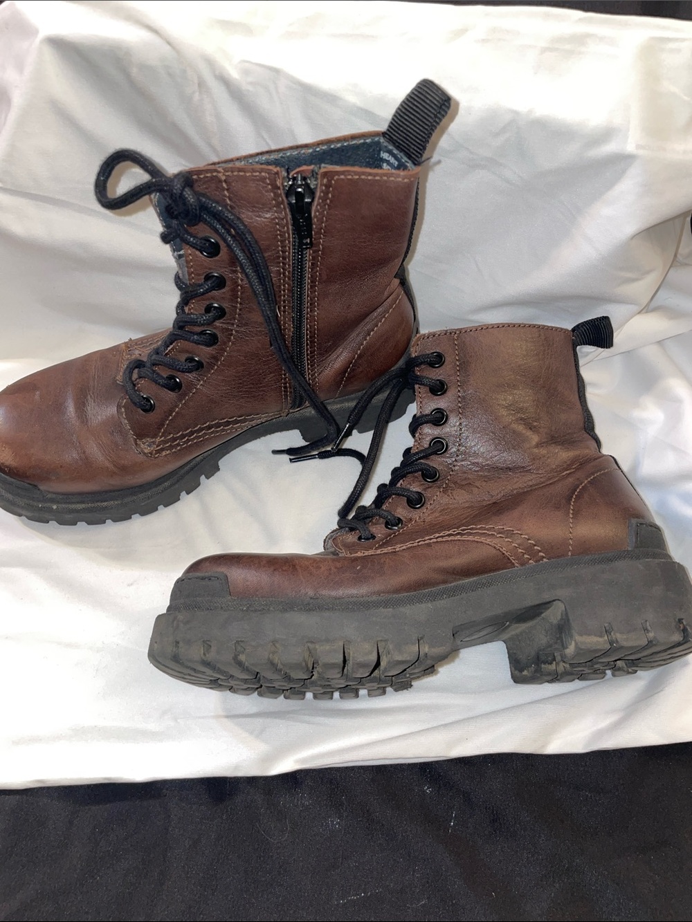 Women's Brown Lace-Up Leather Combat Ankle Boots